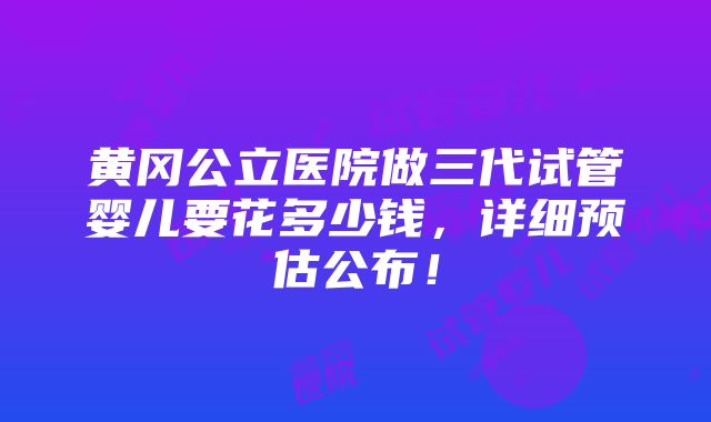 黄冈公立医院做三代试管婴儿要花多少钱，详细预估公布！