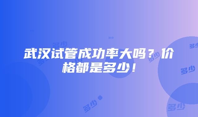 武汉试管成功率大吗？价格都是多少！