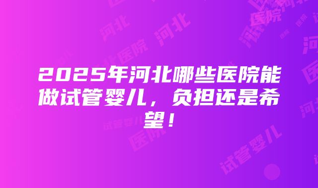 2025年河北哪些医院能做试管婴儿，负担还是希望！