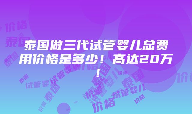 泰国做三代试管婴儿总费用价格是多少！高达20万！