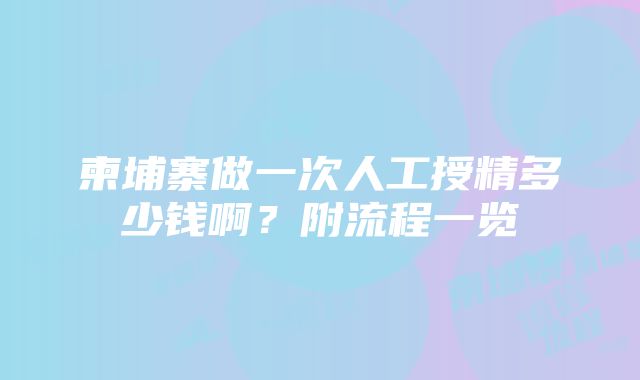 柬埔寨做一次人工授精多少钱啊？附流程一览