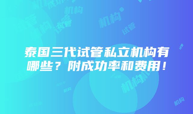 泰国三代试管私立机构有哪些？附成功率和费用！