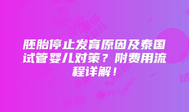 胚胎停止发育原因及泰国试管婴儿对策？附费用流程详解！