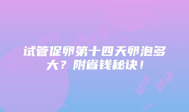 试管促卵第十四天卵泡多大？附省钱秘诀！