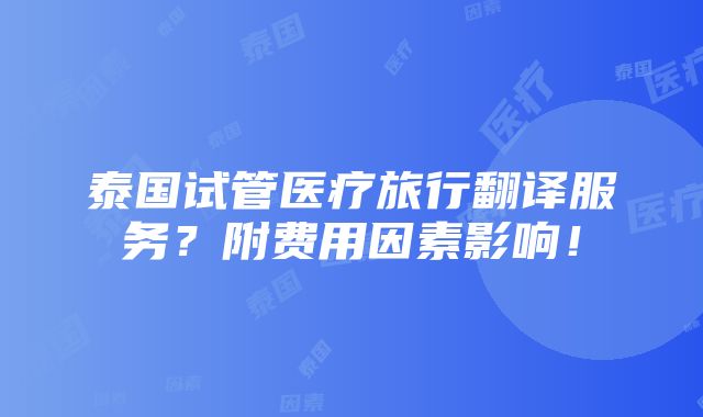 泰国试管医疗旅行翻译服务？附费用因素影响！