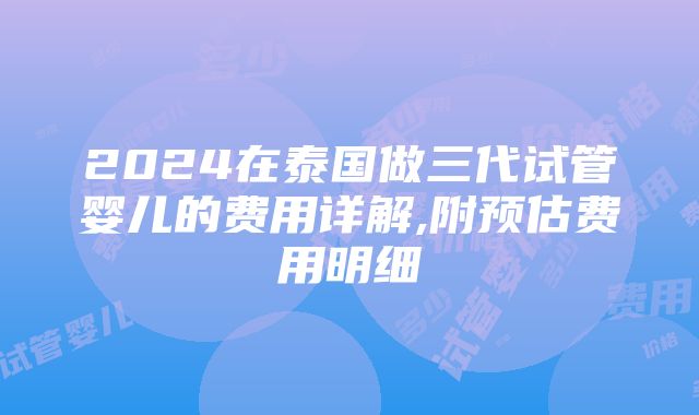 2024在泰国做三代试管婴儿的费用详解,附预估费用明细