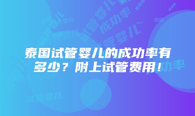 泰国试管婴儿的成功率有多少？附上试管费用！