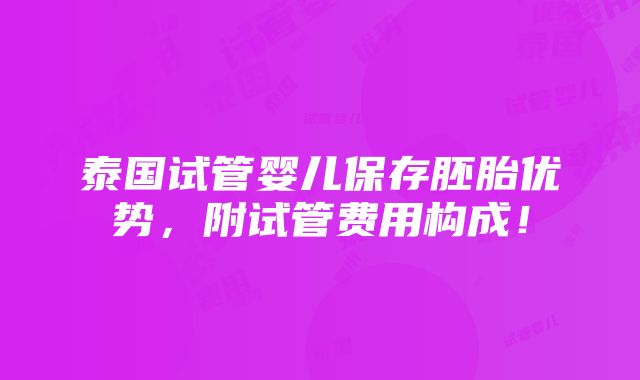 泰国试管婴儿保存胚胎优势，附试管费用构成！