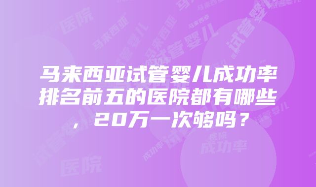 马来西亚试管婴儿成功率排名前五的医院都有哪些，20万一次够吗？