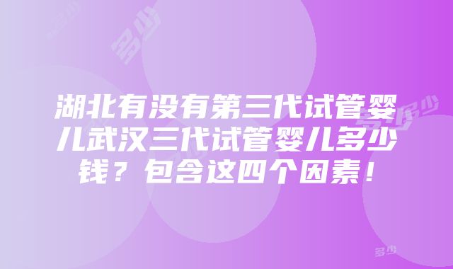 湖北有没有第三代试管婴儿武汉三代试管婴儿多少钱？包含这四个因素！