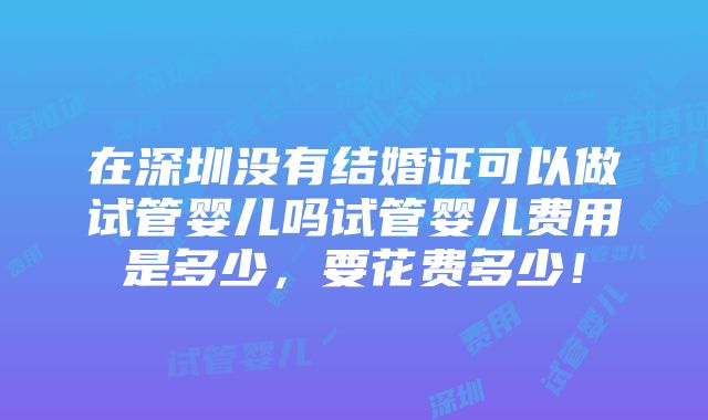 在深圳没有结婚证可以做试管婴儿吗试管婴儿费用是多少，要花费多少！