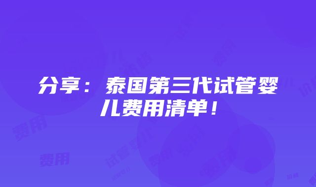 分享：泰国第三代试管婴儿费用清单！