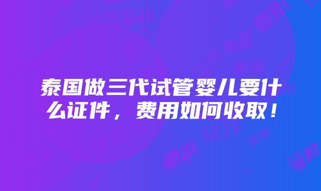 泰国做三代试管婴儿要什么证件，费用如何收取！