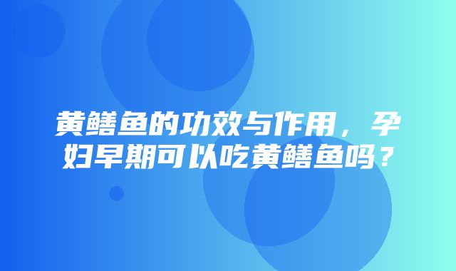 黄鳝鱼的功效与作用，孕妇早期可以吃黄鳝鱼吗？