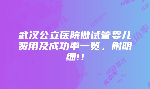 武汉公立医院做试管婴儿费用及成功率一览，附明细!！