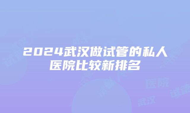 2024武汉做试管的私人医院比较新排名