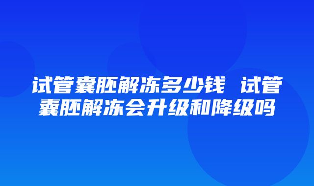 试管囊胚解冻多少钱 试管囊胚解冻会升级和降级吗