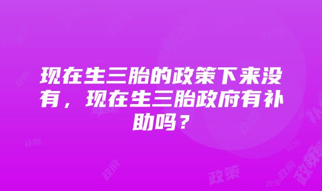 现在生三胎的政策下来没有，现在生三胎政府有补助吗？