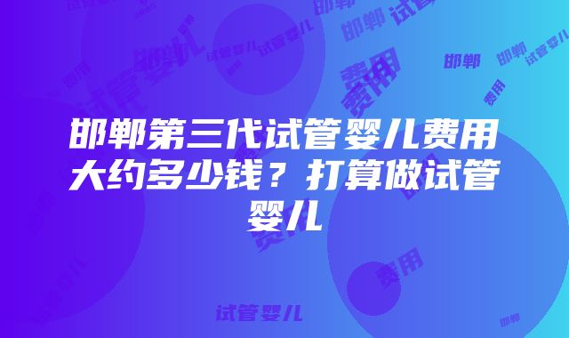 邯郸第三代试管婴儿费用大约多少钱？打算做试管婴儿