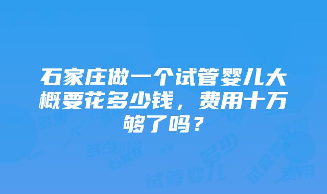 石家庄做一个试管婴儿大概要花多少钱，费用十万够了吗？