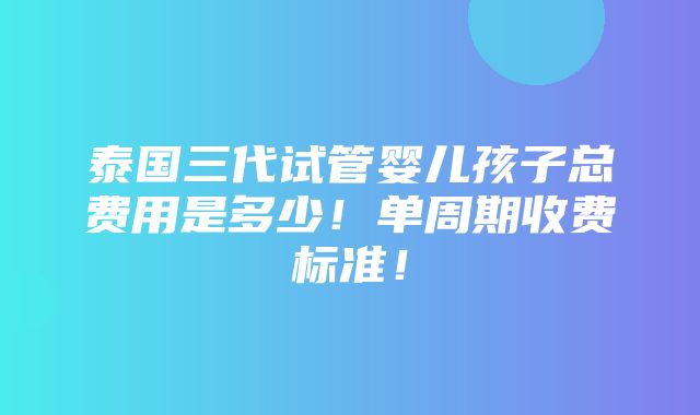 泰国三代试管婴儿孩子总费用是多少！单周期收费标准！