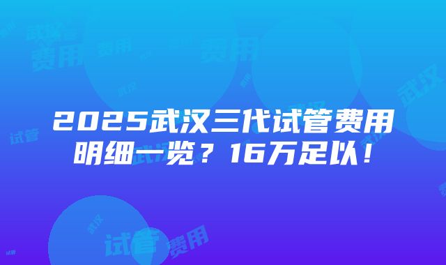 2025武汉三代试管费用明细一览？16万足以！