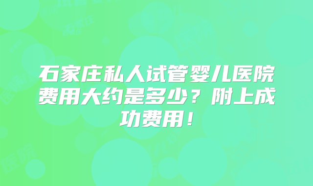 石家庄私人试管婴儿医院费用大约是多少？附上成功费用！