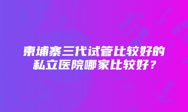 柬埔寨三代试管比较好的私立医院哪家比较好？