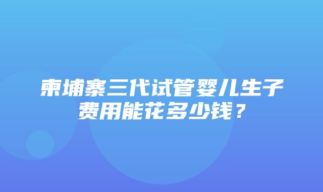 柬埔寨三代试管婴儿生子费用能花多少钱？