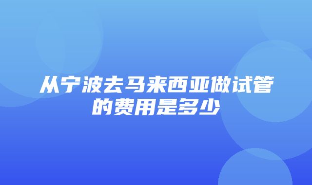 从宁波去马来西亚做试管的费用是多少