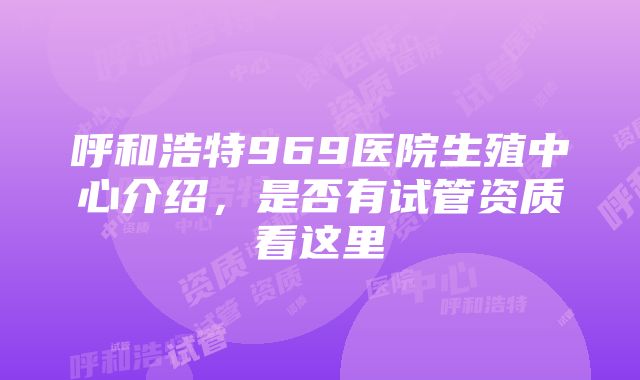 呼和浩特969医院生殖中心介绍，是否有试管资质看这里