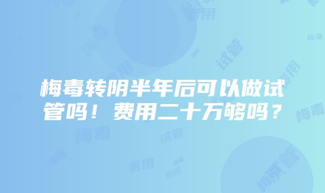 梅毒转阴半年后可以做试管吗！费用二十万够吗？