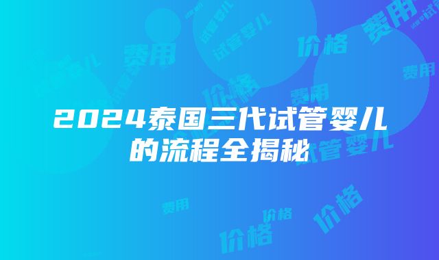 2024泰国三代试管婴儿的流程全揭秘