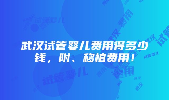 武汉试管婴儿费用得多少钱，附、移植费用！