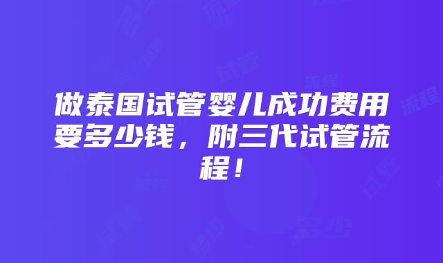 做泰国试管婴儿成功费用要多少钱，附三代试管流程！