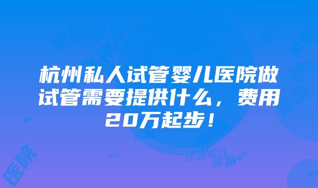 杭州私人试管婴儿医院做试管需要提供什么，费用20万起步！