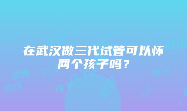 在武汉做三代试管可以怀两个孩子吗？