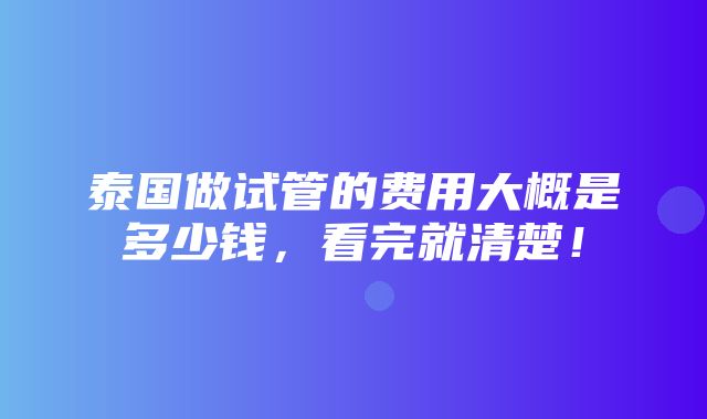 泰国做试管的费用大概是多少钱，看完就清楚！