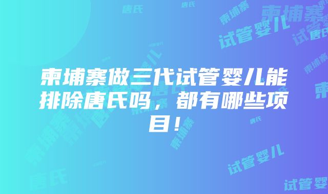 柬埔寨做三代试管婴儿能排除唐氏吗，都有哪些项目！