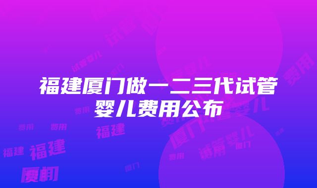 福建厦门做一二三代试管婴儿费用公布