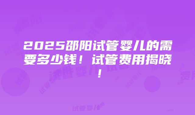 2025邵阳试管婴儿的需要多少钱！试管费用揭晓！