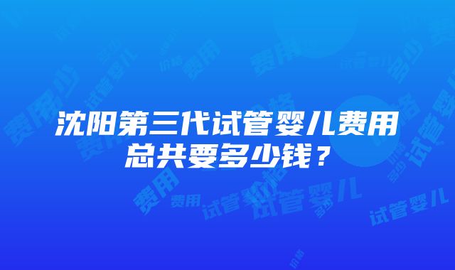 沈阳第三代试管婴儿费用总共要多少钱？