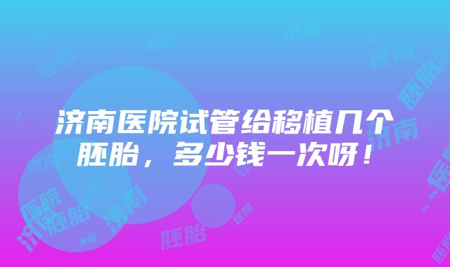 济南医院试管给移植几个胚胎，多少钱一次呀！