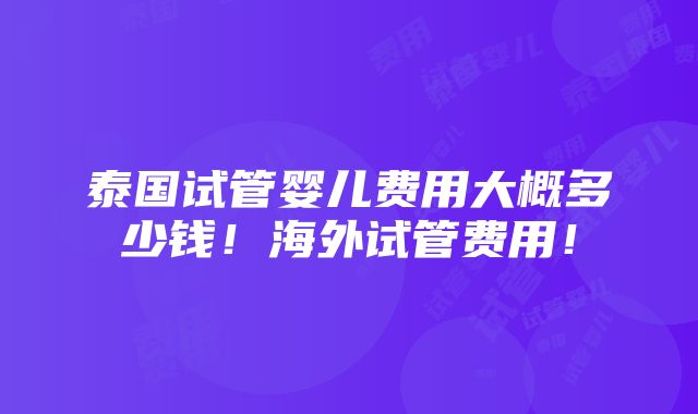 泰国试管婴儿费用大概多少钱！海外试管费用！