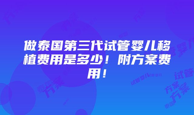 做泰国第三代试管婴儿移植费用是多少！附方案费用！