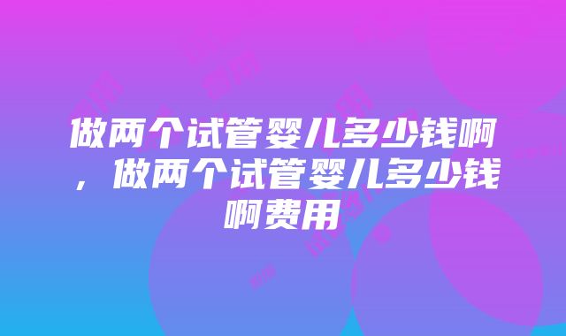 做两个试管婴儿多少钱啊，做两个试管婴儿多少钱啊费用