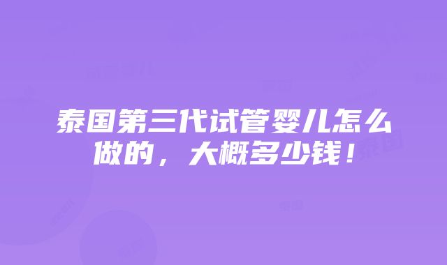 泰国第三代试管婴儿怎么做的，大概多少钱！