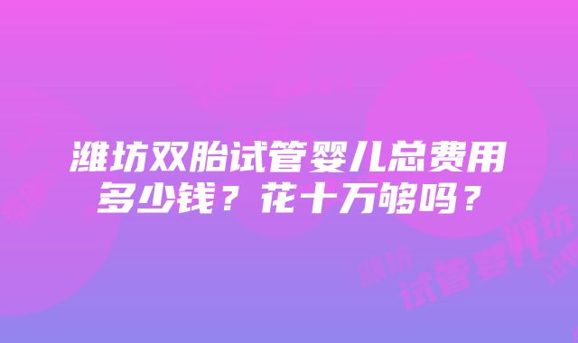 潍坊双胎试管婴儿总费用多少钱？花十万够吗？