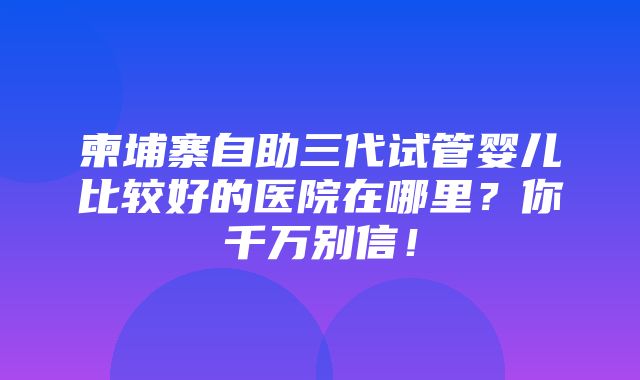 柬埔寨自助三代试管婴儿比较好的医院在哪里？你千万别信！