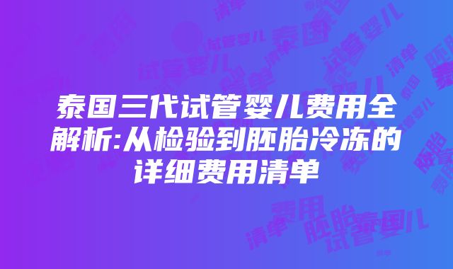 泰国三代试管婴儿费用全解析:从检验到胚胎冷冻的详细费用清单